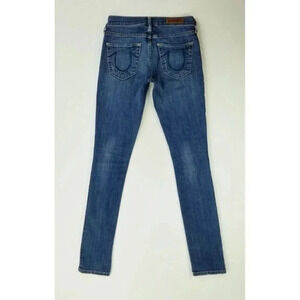 True Religion 24X29 Womens Halle Lite Factory Distress Blue Denim Logo Tag Jeans